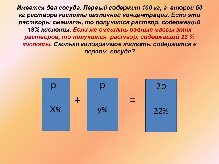 Имеется два сосуда. Первый содержит 100 кг, а второй 60 кг