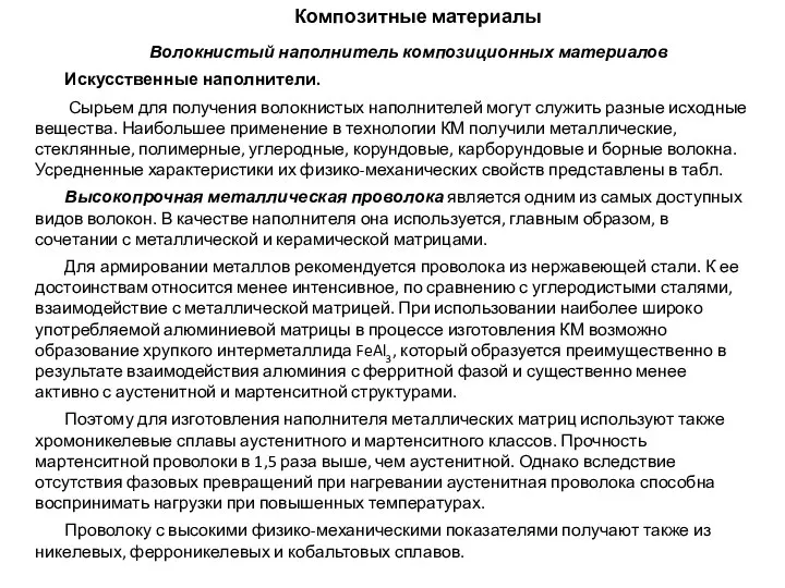 Композитные материалы Волокнистый наполнитель композиционных материалов Искусственные наполнители. Сырьем для получения