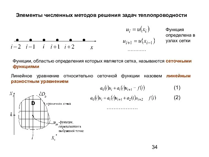 Элементы численных методов решения задач теплопроводности Функция определена в узлах сетки