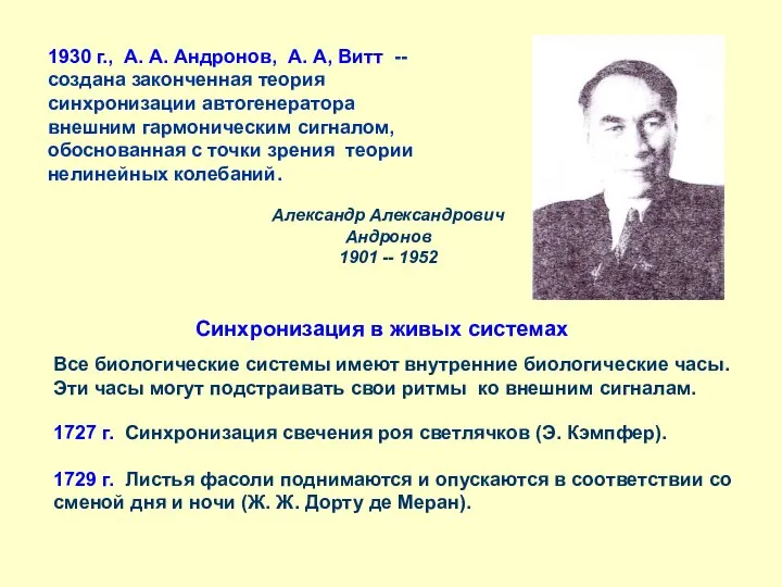 1930 г., А. А. Андронов, А. А, Витт -- создана законченная