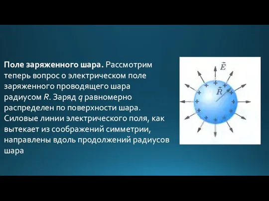 Поле заряженного шара. Рассмотрим теперь вопрос о электрическом поле заряженного проводящего