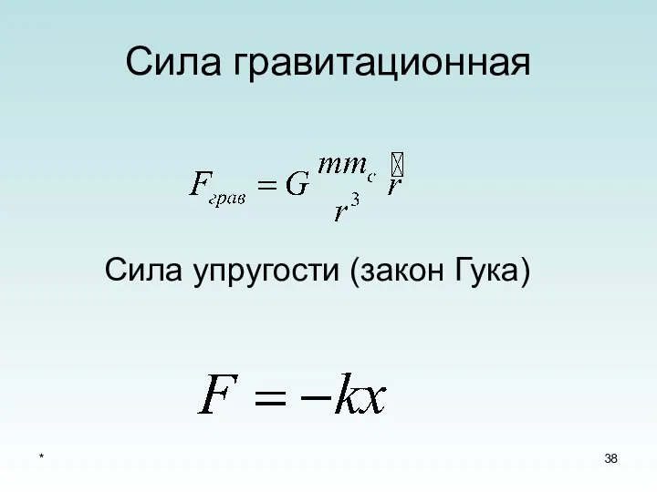 * Сила гравитационная Сила упругости (закон Гука)