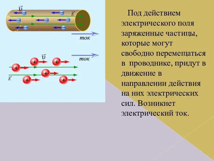 Под действием электрического поля заряженные частицы, которые могут свободно перемещаться в