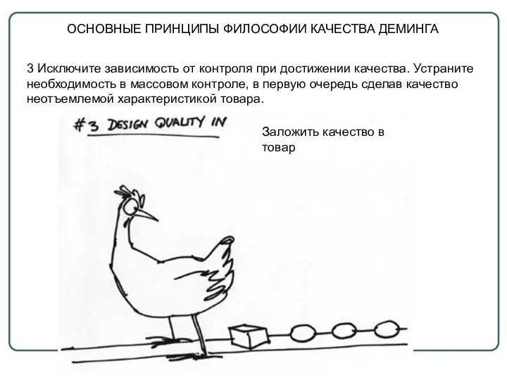 ОСНОВНЫЕ ПРИНЦИПЫ ФИЛОСОФИИ КАЧЕСТВА ДЕМИНГА 3 Исключите зависимость от контроля при