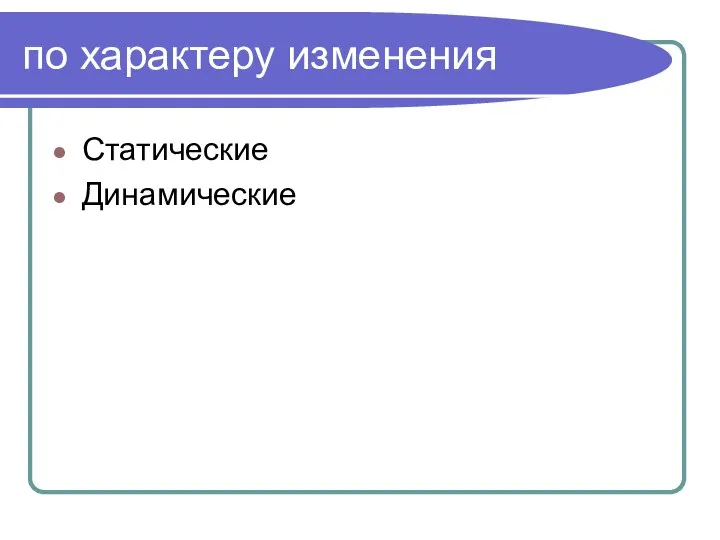 по характеру изменения Статические Динамические