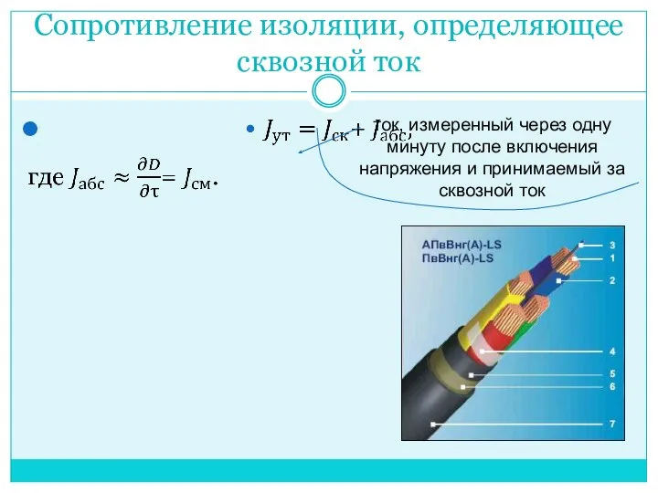 Сопротивление изоляции, определяющее сквозной ток ток, измеренный через одну минуту после