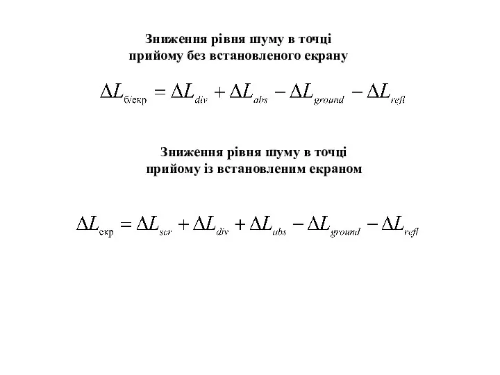 Зниження рівня шуму в точці прийому без встановленого екрану Зниження рівня