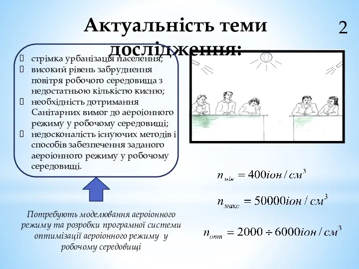 Актуальність теми дослідження: 2 стрімка урбанізація населення; високий рівень забруднення повітря