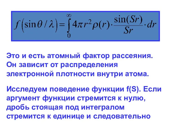 Это и есть атомный фактор рассеяния. Он зависит от распределения электронной