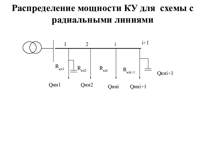 Распределение мощности КУ для схемы с радиальными линиями 1 2 i