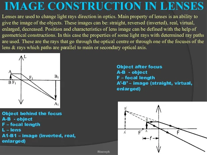 Lenses are used to change light rays direction in optics. Main