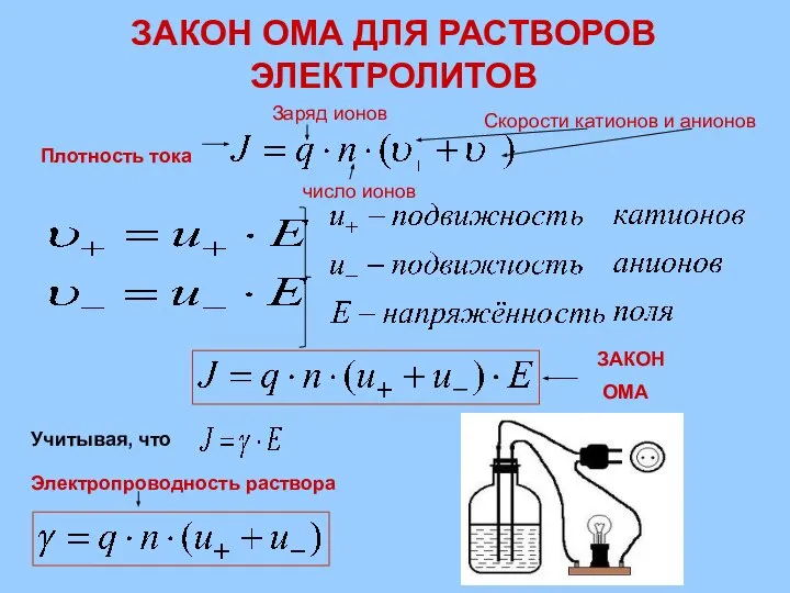 ЗАКОН ОМА ДЛЯ РАСТВОРОВ ЭЛЕКТРОЛИТОВ