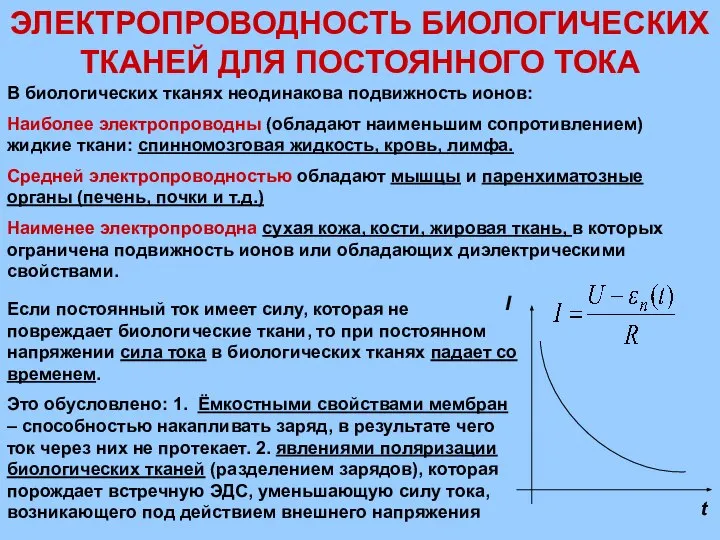 ЭЛЕКТРОПРОВОДНОСТЬ БИОЛОГИЧЕСКИХ ТКАНЕЙ ДЛЯ ПОСТОЯННОГО ТОКА