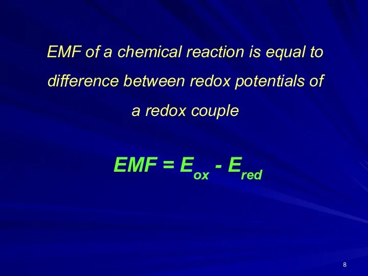 EMF of a chemical reaction is equal to difference between redox