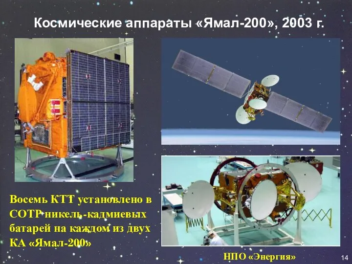 Космические аппараты «Ямал-200», 2003 г. 14 Восемь КТТ установлено в СОТР