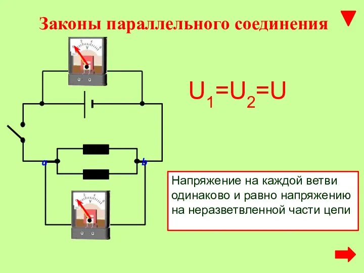 Законы параллельного соединения a b Напряжение на каждой ветви одинаково и