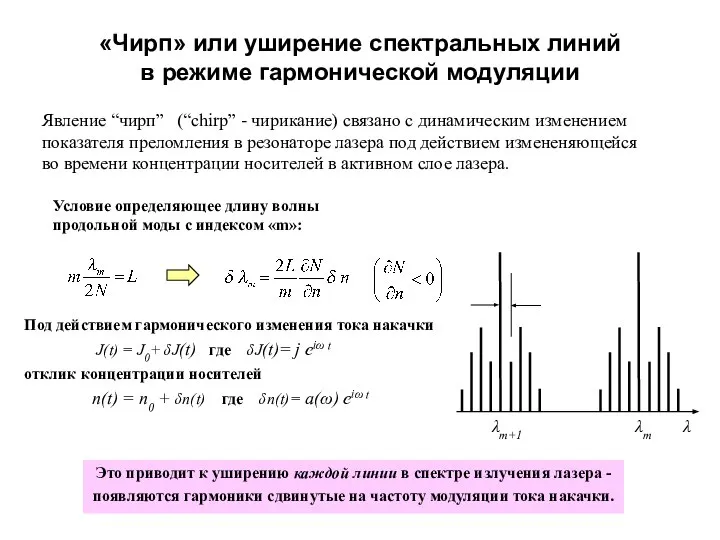 «Чирп» или уширение спектральных линий в режиме гармонической модуляции Явление “чирп”