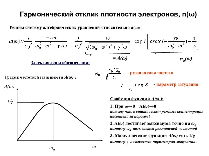 Гармонический отклик плотности электронов, n(ω)