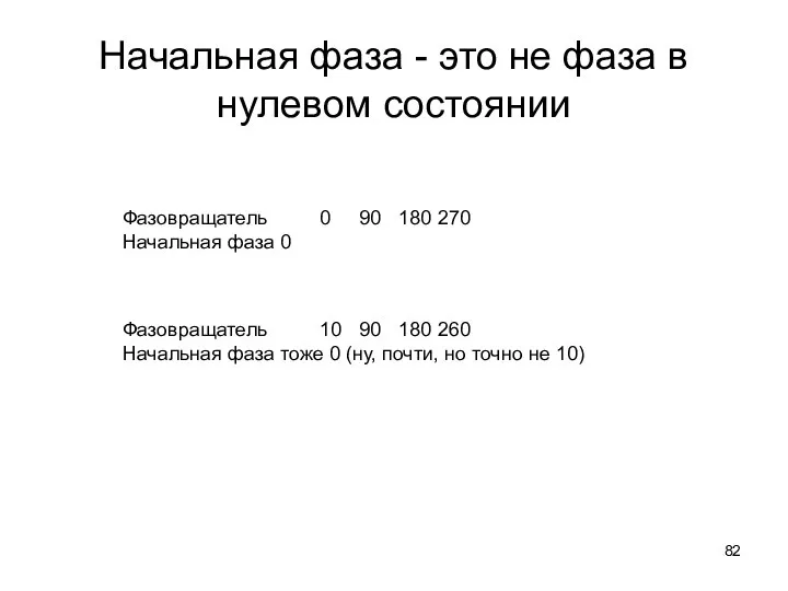 Начальная фаза - это не фаза в нулевом состоянии Фазовращатель 0