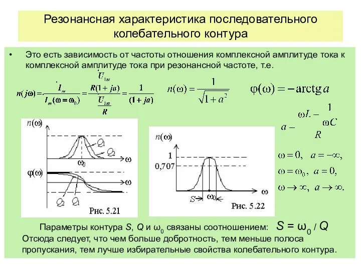 Резонансная характеристика последовательного колебательного контура Это есть зависимость от частоты отношения