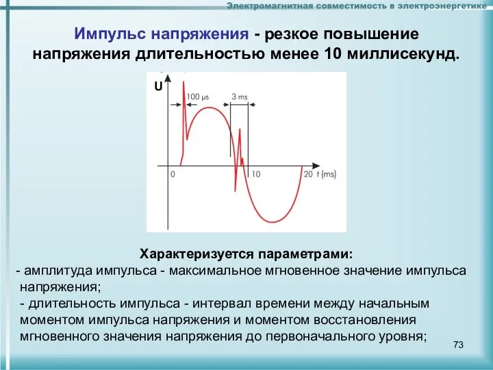 Импульс напряжения - резкое повышение напряжения длительностью менее 10 миллисекунд. Характеризуется