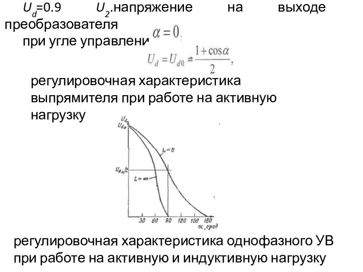 Ud=0.9 U2.напряжение на выходе преобразователя при угле управления регулировочная характеристика выпрямителя