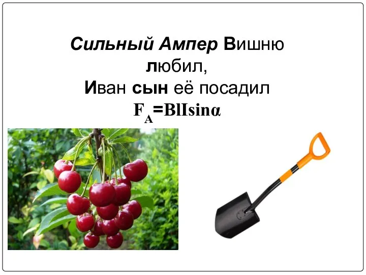 Сильный Ампер Вишню любил, Иван сын её посадил FA=BlIsinα