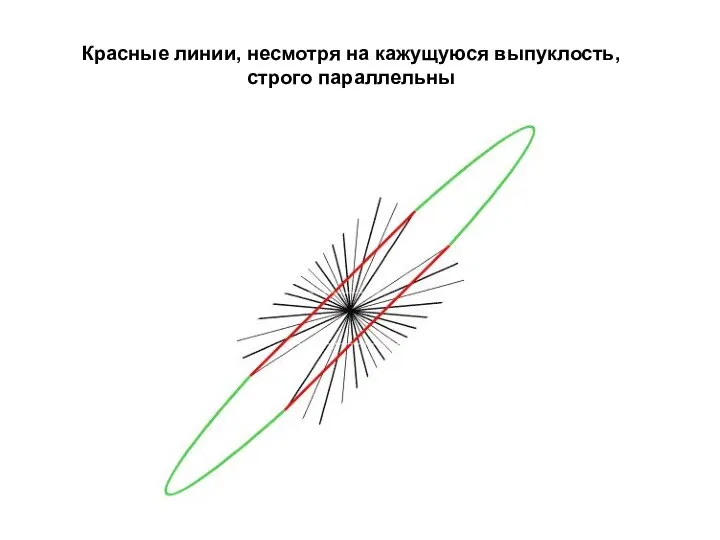 Красные линии, несмотря на кажущуюся выпуклость, строго параллельны