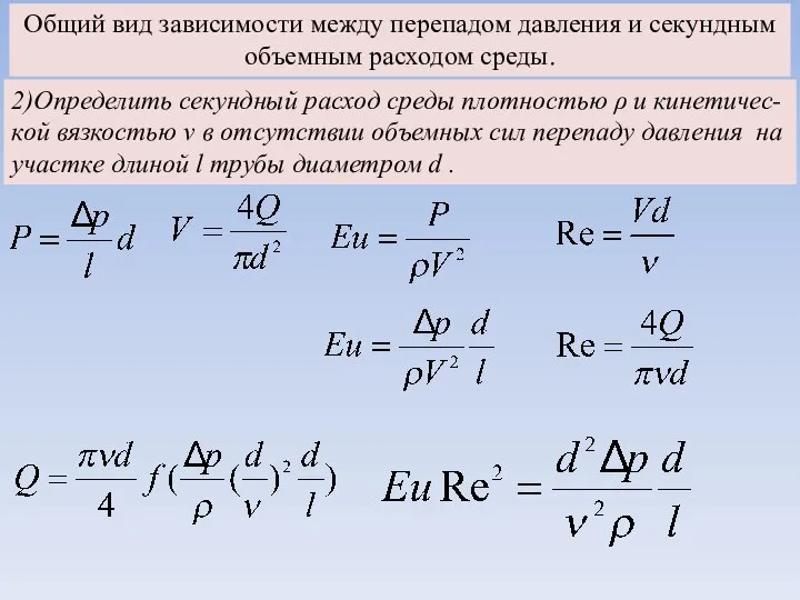 Общий вид зависимости между перепадом давления и секундным объемным расходом среды.