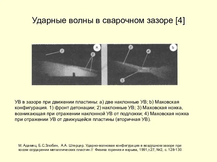 Ударные волны в сварочном зазоре [4] М. Адамец, Б.С.Злобин, А.А. Штерцер.