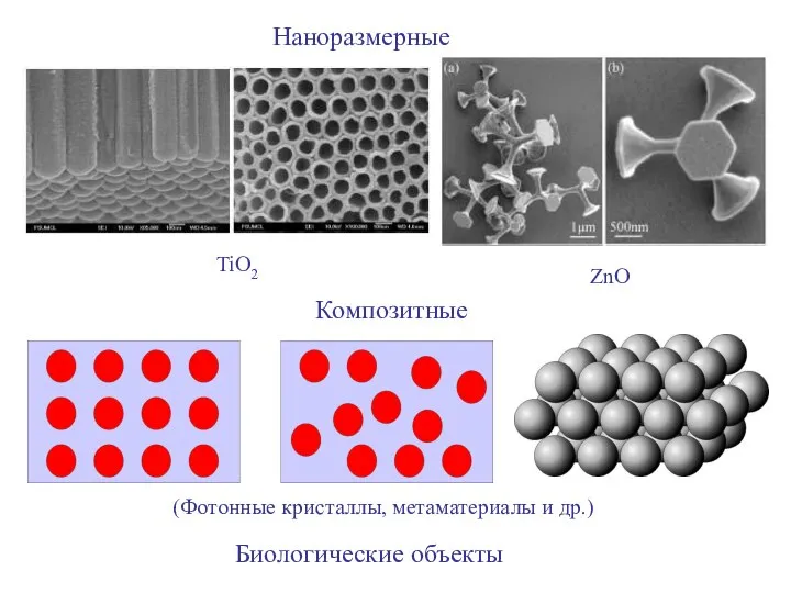 Композитные Наноразмерные TiO2 ZnO Биологические объекты (Фотонные кристаллы, метаматериалы и др.)