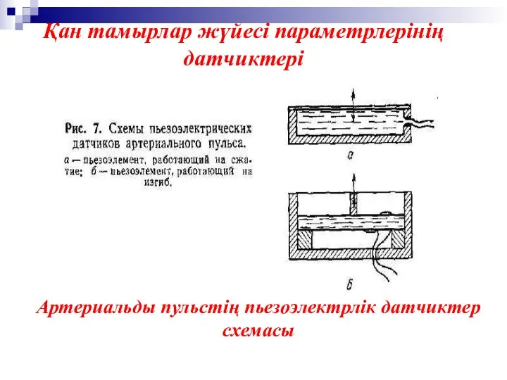 Артериальды пульстің пьезоэлектрлік датчиктер схемасы Қан тамырлар жүйесі параметрлерінің датчиктері