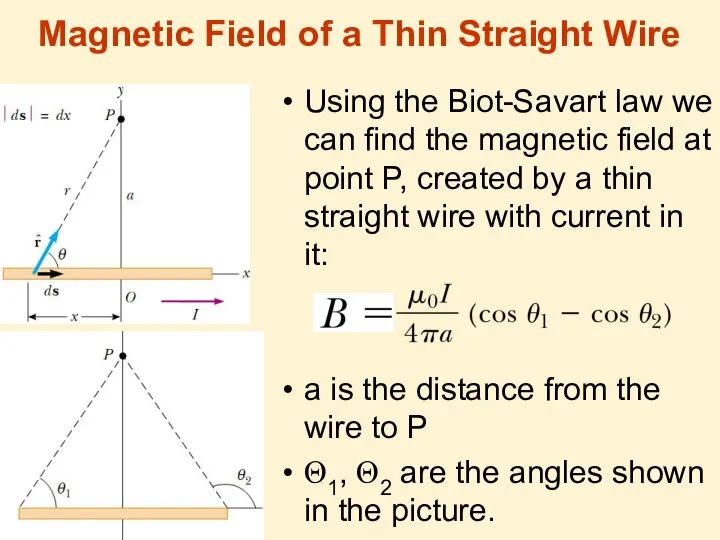 Magnetic Field of a Thin Straight Wire Using the Biot-Savart law