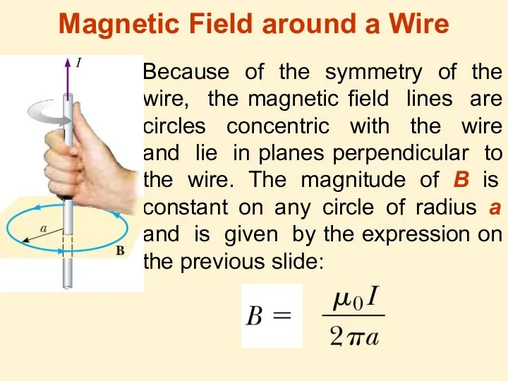 Magnetic Field around a Wire Because of the symmetry of the