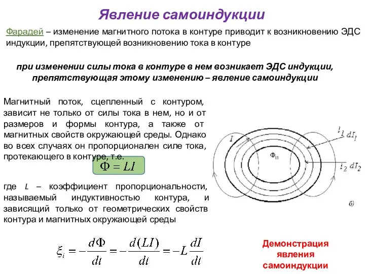 Явление самоиндукции при изменении силы тока в контуре в нем возникает