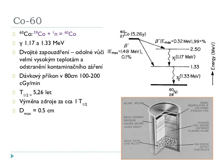 Co-60 60Co: 59Co + 1n = 60Co γ 1.17 a 1.33