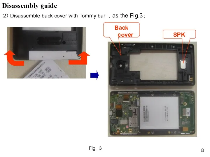 Fig. 3 2） Disassemble back cover with Tommy bar ，as the