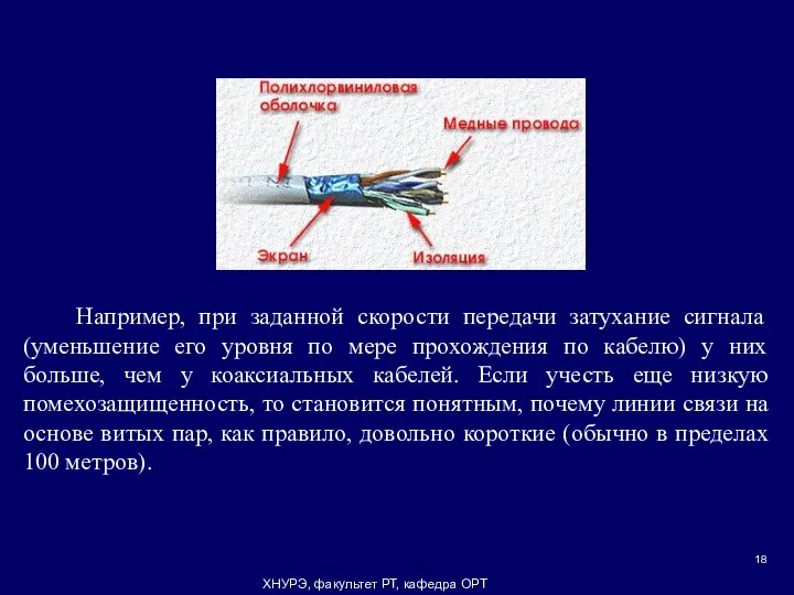 ХНУРЭ, факультет РТ, кафедра ОРТ Например, при заданной скорости передачи затухание