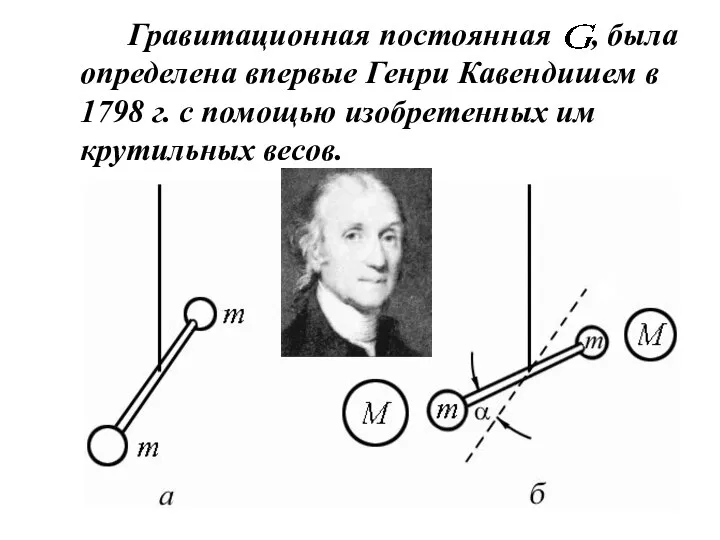 Гравитационная постоянная , была определена впервые Генри Кавендишем в 1798 г.