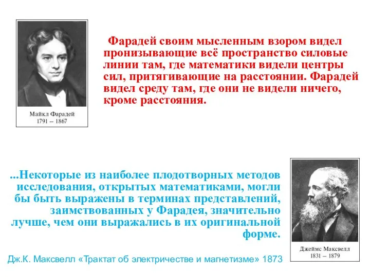 Фарадей своим мысленным взором видел пронизывающие всё пространство силовые линии там,