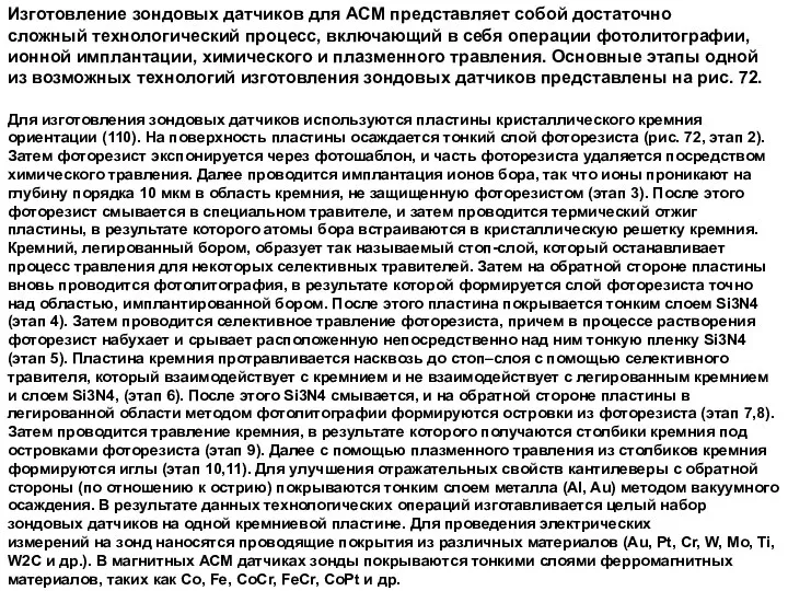 Изготовление зондовых датчиков для АСМ представляет собой достаточно сложный технологический процесс,