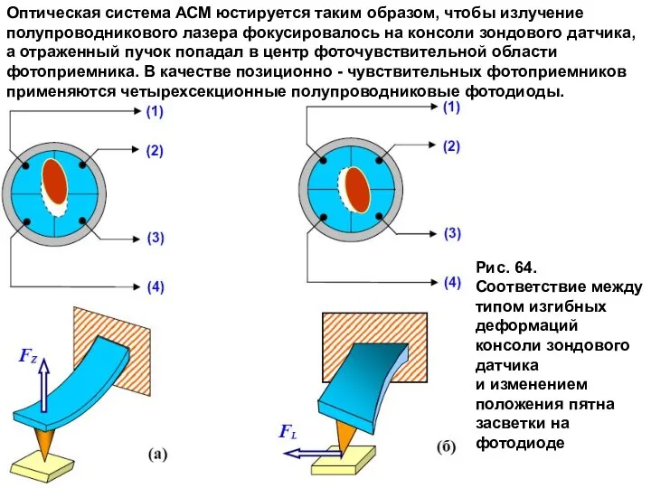 Оптическая система АСМ юстируется таким образом, чтобы излучение полупроводникового лазера фокусировалось