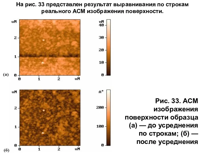 На рис. 33 представлен результат выравнивания по строкам реального АСМ изображения