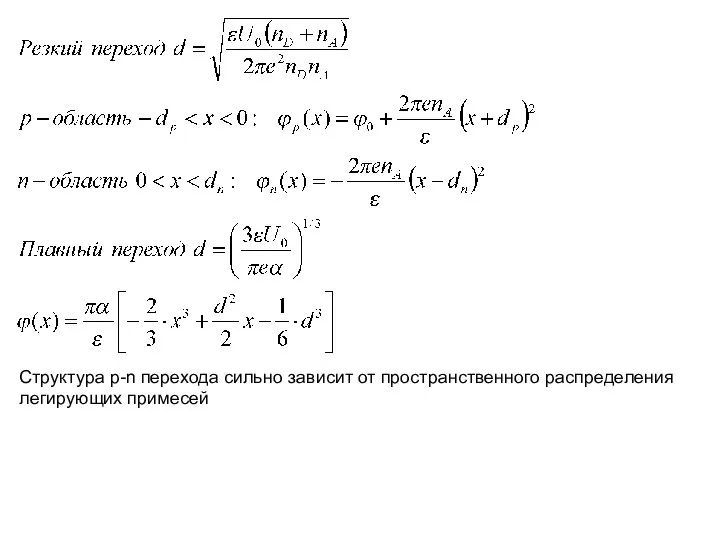 Структура p-n перехода сильно зависит от пространственного распределения легирующих примесей