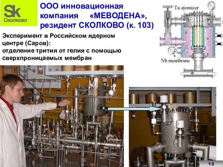 13 Эксперимент в Российском ядерном центре (Саров): отделение трития от гелия