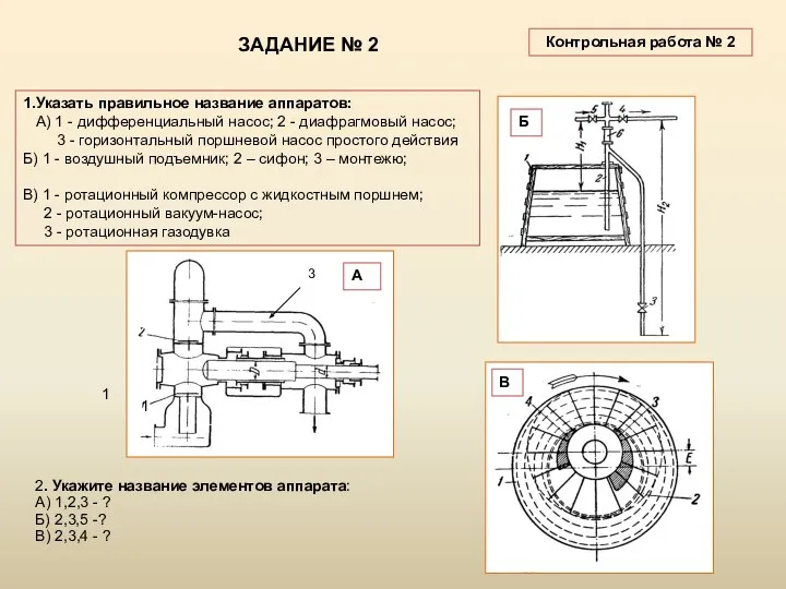 ЗАДАНИЕ № 2 1.Указать правильное название аппаратов: А) 1 - дифференциальный