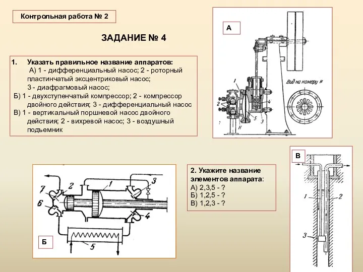 1 ЗАДАНИЕ № 4 Указать правильное название аппаратов: А) 1 -