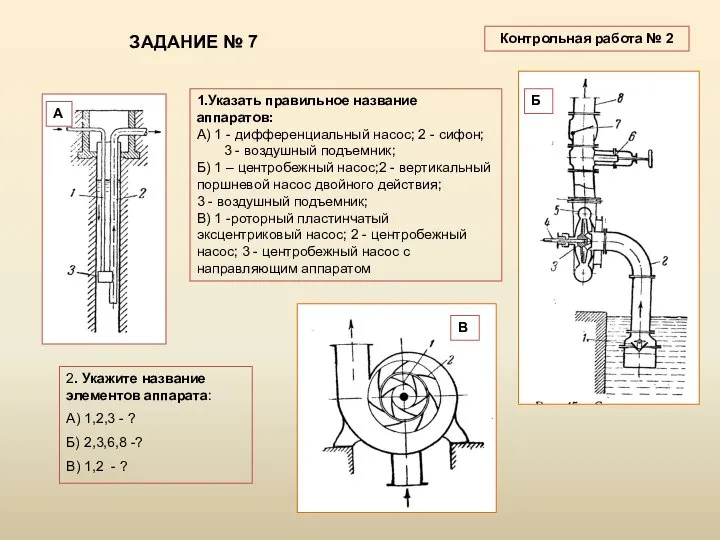 2. Укажите название элементов аппарата: А) 1,2,3 - ? Б) 2,3,6,8