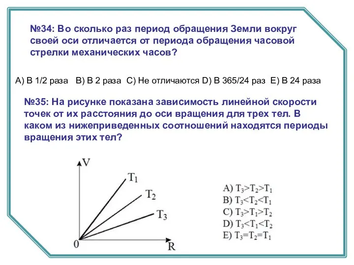 №35: На рисунке показана зависимость линейной скорости точек от их расстояния