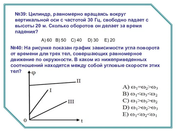 №39: Цилиндр, равномерно вращаясь вокруг вертикальной оси с частотой 30 Гц,